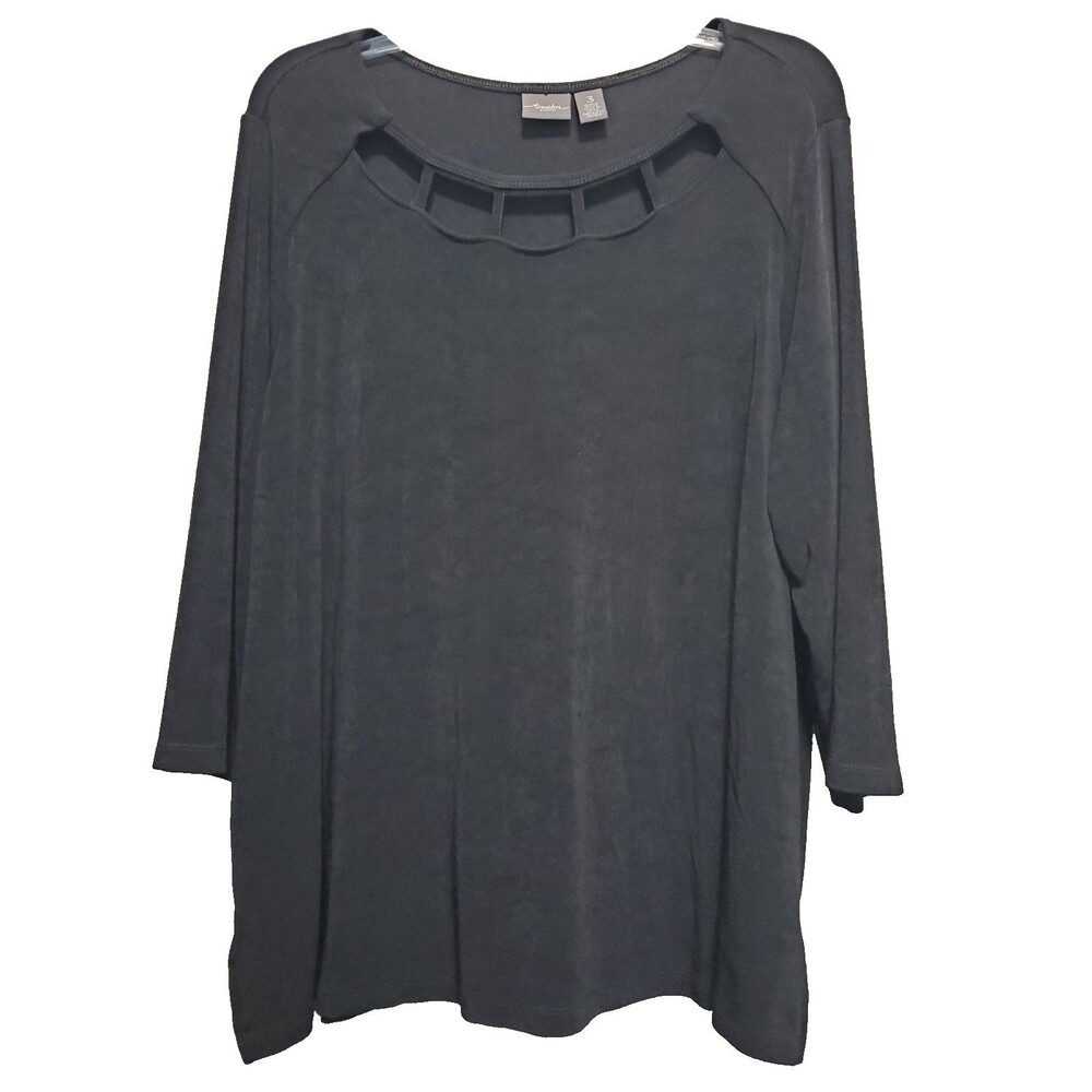 Chico's Travelers Black Cut-Out Neckline Slinky Knit Tunic Size 3 (XL) Lagenlook